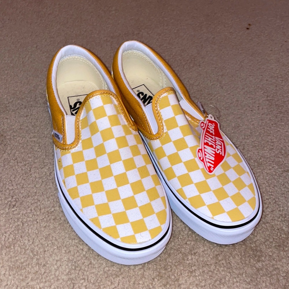 NEW Yellow Checkered Slip on Vans